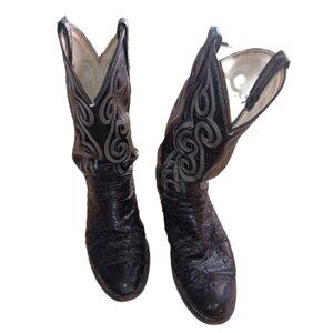 Vintage Dan Post Ostrich Leather Black Cowboy Boots, Size Men's 10B